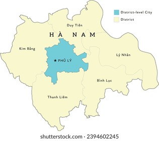 Ha Nam (Hà Nam) province of Vietnam administrative divisions map. Clored. Vectored. Types of districts