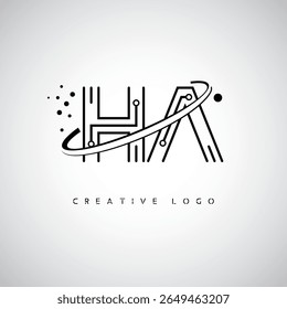 HA Orbit Monogram Logo – Futuristic Minimal Letter mark with Circular Line Art, Tech-Inspired Dots and Space Motion Concept for Modern Branding Identity