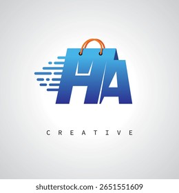 HA Shopping Monogram – Fast Delivery E-commerce Logo with Bag Icon and Digital Branding for Online Store, Retail and Logistic Identity
