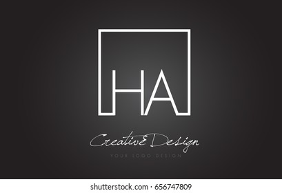 HA Square Framed Letter Logo Design Vector with Black and White Colors.