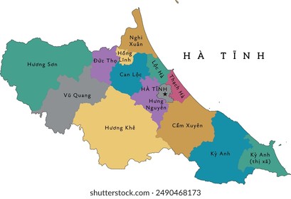 Ha Tinh (Hà Tĩnh) province of Vietnam administrative divisions map. Colored. Vectored. Cream colors