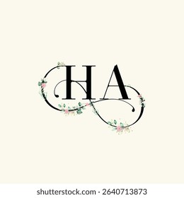 HA Wedding Monogram Logo. HA Elegant icon for beauty and aesthetic brands.