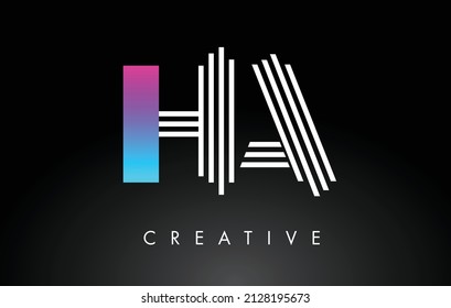 HA White Purple Lines Letter Logo. Creative Line Letters Design Vector Template.