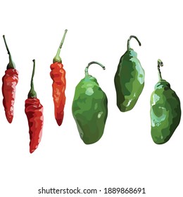 Habanero And Chili Vegetables Illustration Vector Set Taken Several Angles Using For Food Element Design,Magazine,Ingredients Menu