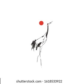 habd drawn crane art vector illustration