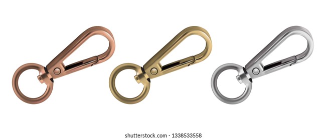 Haberdashery accessories. Metal snap hooks for bag. Vector image isolated on white background.