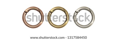 Haberdashery accessories. Round metal snap hooks for women bag. Vector image isolated on white background.