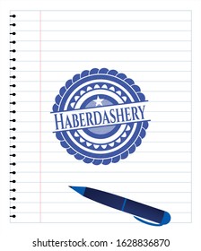 Haberdashery draw with pen effect. Blue ink. Vector Illustration. Detailed.