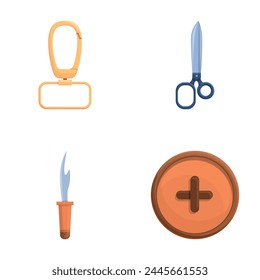 Haberdashery icons set cartoon vector. Various haberdashery item. Handicraft, hobby