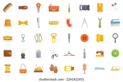 Haberdashery icons set flat vector. Textile roll. Fabric sewing isolated