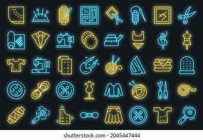 Haberdashery icons set. Outline set of haberdashery vector icons neon color on black