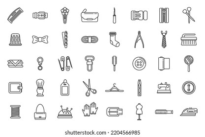 Haberdashery icons set outline vector. Textile roll. Fabric sewing