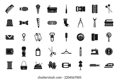 Haberdashery icons set simple vector. Textile roll. Fabric sewing