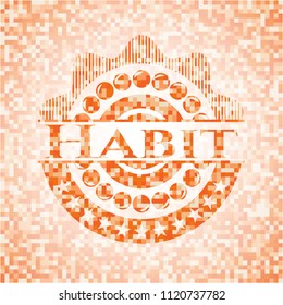 Habit abstract emblem, orange mosaic background