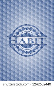 Habit blue badge with geometric pattern background.