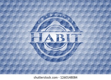 Habit blue badge with geometric pattern background.