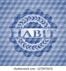 Habit blue emblem or badge with abstract geometric polygonal pattern background.