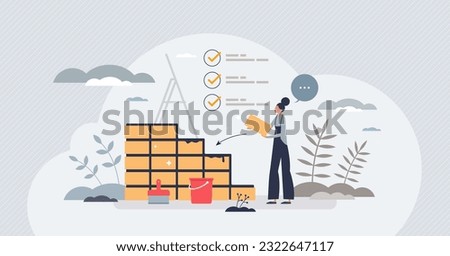 Habit building and build repetitive behavior process tiny person concept. Personal development with self management and new routine steps vector illustration. Career determination and personal effort