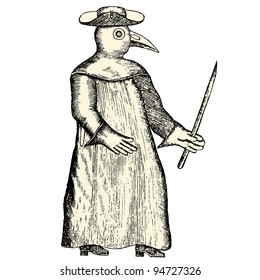 Habit of doctor during a plague epidemic - vintage engraved illustration - 