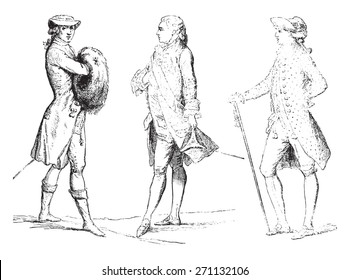 Habit has the English, court dress and summer hat suit with Swiss (1778-1780), vintage engraved illustration. Industrial encyclopedia E.-O. Lami - 1875. 