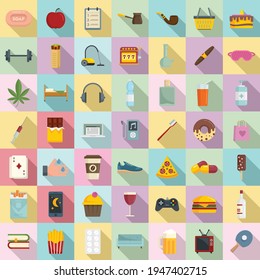 Habit icons set. Flat set of habit vector icons for web design