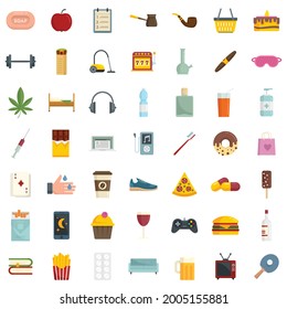 Habit icons set. Flat set of habit vector icons isolated on white background