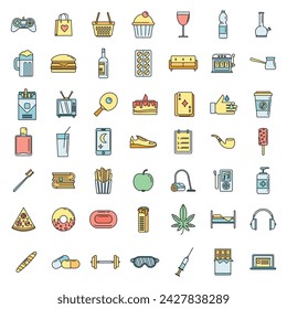 Habit nutrition icons set. Outline set of habit nutrition vector icons thin line color flat on white