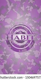 Habit pink and purple camouflaged emblem. Vector Illustration. Detailed.