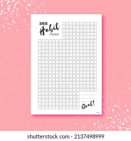 Habit tracker. 365 days template habit diary for year. Journal planner. Bullet journal. Goal list .Paper size A4. Square shape undated.