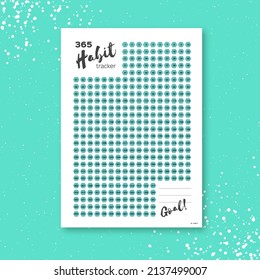 Habit tracker. 365 days template habit diary for year. Journal planner. Bullet journal. Goal list .Paper size A4. Hexagon. shape. Dated