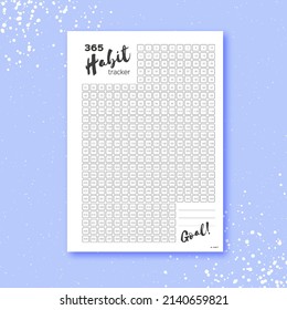 Habit tracker. 365 days template habit diary for year. Journal planner. Bullet journal. Goal list .Paper size A4. Square shape dated.