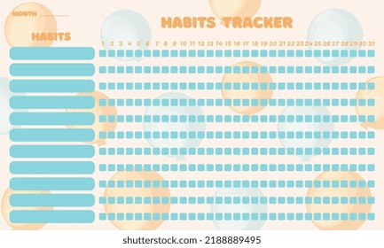 Habit Tracker with balloons. Monthly planner habit tracker blank template