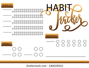 Habit tracker blank with hand drawing lettering.  Bullet journal or monthly planner template.  Printable organizer, diary, planner for important goals