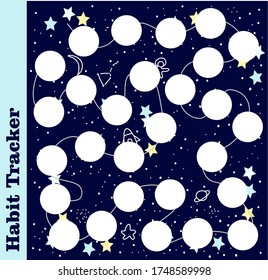 Habit tracker, bullet magazine. Tracker template for day planning. Vector illustration of good habits. Self control. Diary