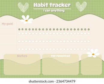 Habit tracker Chalkboard kids green flowers elements stiker inspiration planner paper notepaper personal notebook 