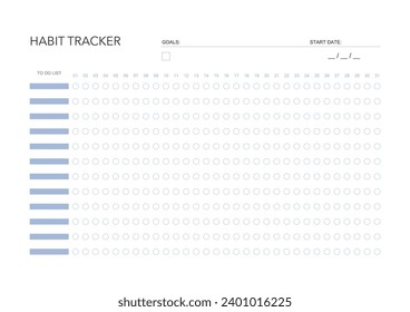 Habit tracker, challenge plan, minimalistic daily, weekly planner printable template. habit, workout planning and to do list. printable planner, digital planner. A4 size. Vector template. EPS 10