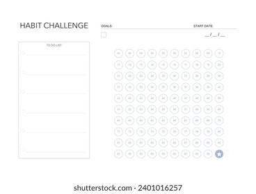 Habit tracker, challenge plan, minimalistic daily, weekly planner printable template. habit, workout planning and to do list. printable planner, digital planner. A4 size. Vector template. EPS 10