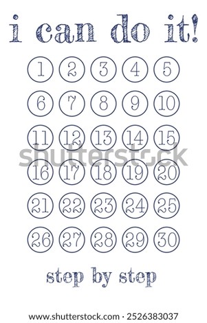 Habit tracker chart for 30 day challenge, vector, I'll do it, a can do it
