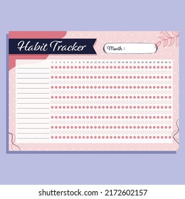 Habit tracker. Daily template habit diary for a month.Vector illustration. Goal list.