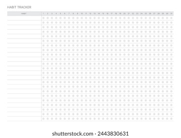 Habit tracker design template in a modern, simple, and minimalist style. Note, scheduler, diary, calendar, planner document template illustration.