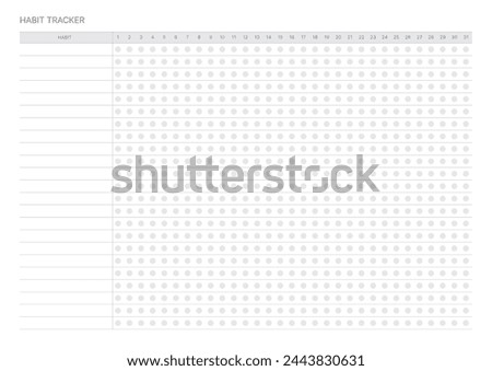 Habit tracker design template in a modern, simple, and minimalist style. Note, scheduler, diary, calendar, planner document template illustration.