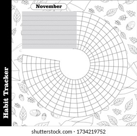 Habit tracker is empty. Bullet magazine template. Monthly planner. Vector illustration. Organizer for printing, diary, planner for important purposes.Bullet jurnal