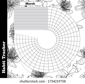 Habit tracker is empty. Bullet magazine template. Monthly planner. Vector illustration. Organizer for printing, diary, planner for important purposes.Bullet jurnal