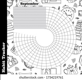 Habit tracker is empty. Bullet magazine template. Monthly planner. Vector illustration. Organizer for printing, diary, planner for important purposes.Bullet jurnal