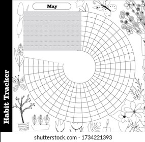 Habit tracker is empty. Bullet magazine template. Monthly planner. Vector illustration. Organizer for printing, diary, planner for important purposes.Bullet jurnal