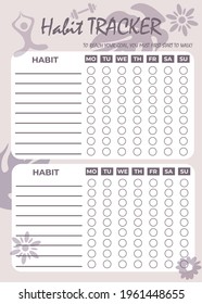 The habit tracker form. Executed on a light purple background. Vector illustration.