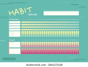 Habit tracker with goals and bad habits to get rid of, cigarettes smoking and alcohol drinking tracker. Bad habits tracker, vector template for organizers and calendars