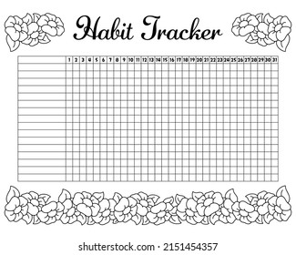 Habit tracker to improve your life. Sheet template for printing. Vector illustration isolated on white background.