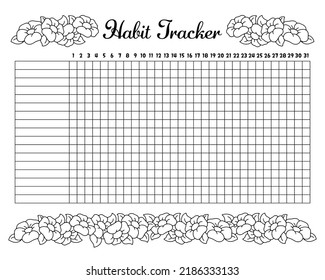 Habit tracker to improve your life. Sheet template for printing. Vector illustration isolated on white background.