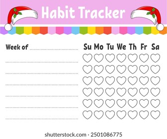 Habit tracker for kids. Sheet template for printing. With cute character. Vector illustration.